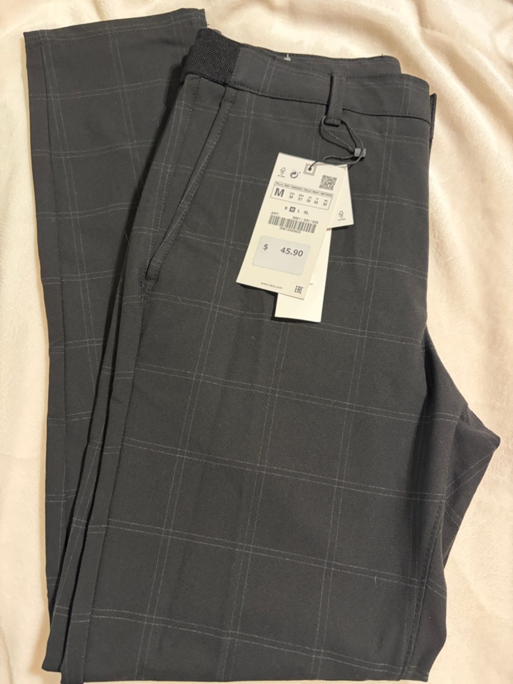 Zara Men's Charcoal Windowpane Dress Pants